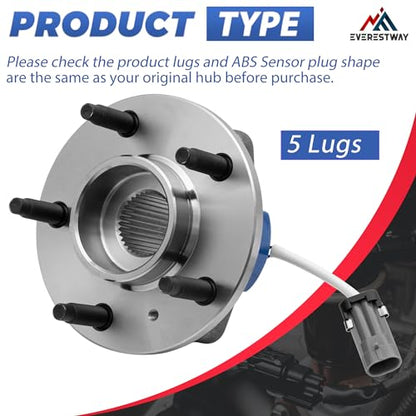 513121 Front Wheel Bearing Hub Assembly Compatible with 2000-14 Impala 1PC | 5 Lugs Front Hub Bearings with ABS Compatible with 2000-2014 Chevy Impala, 2000-2007 Monte Carlo, 1997-2005 Venture - size: 513121/1PC