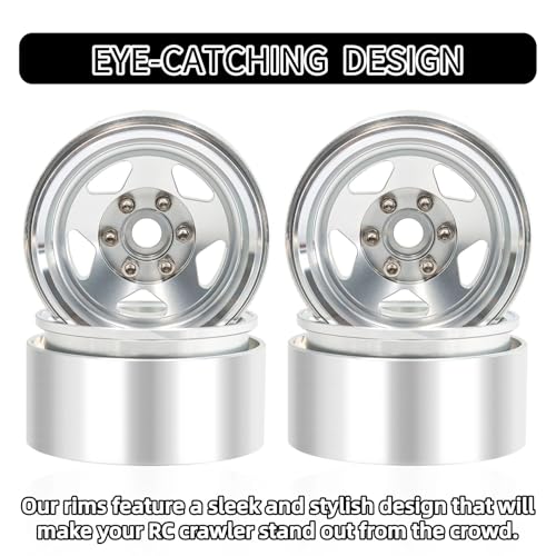 1.9 Beadlock Wheels, 4pcs Silver | Aluminum RC Rims Hub with Positive Offset 12mm Hex for 1/10 RC Crawler Axial SCX10 II III 90046 AXI03007 Traxxas TRX4 TRX6 - color: Five Models-silver