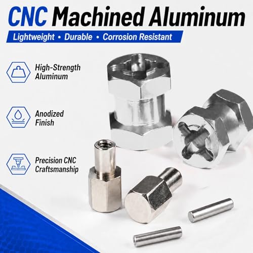 4PCS 12mm Hex Hub 15mm Aluminum Extension Hex for Axial SCX10 D90 90046 | 15mm CNC Wheel Hex Extenders for 1/10 RC Crawlers Redcat Gen7/Gen8 CC01 RC4WD Wider Stance & Tire Clearance with M4 Nuts Pins - color: Sliver