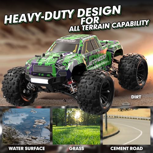 1/16 RC Car for Boys and Adults, 38kph 4WD Ready to Run Hobby RC Truck with 2 Batteries, Off Road Remote Control Monster Truck Gifts for Kids, JC16W