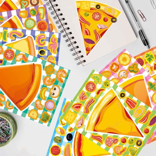 24 Sheets Make a Pizza Stickers for Kids, Make Your Own Stickers | Pizza Parties Cute Party Favors Decorations, DIY Arts Birthday Games Family Night - style: Pizza
