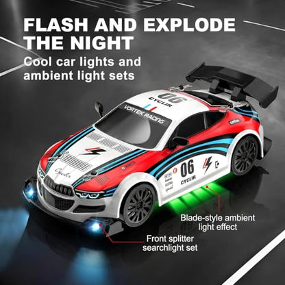 Drift RC Car, 2.4GHz Remote Control Car 4WD High Speed Racing Sport Vehicle with 2 Rechargeable Batteries, LED Lights, 1:24 Scale Racing Hobby RC Cars Toys for Ages 8-13 Boys Girls Kids Birthday Gift - color: White