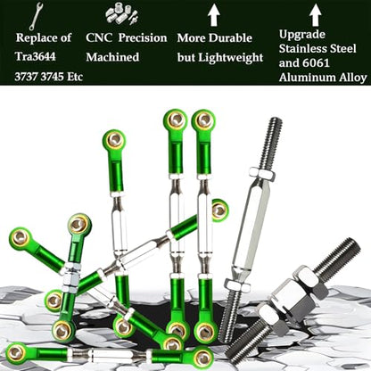 Stainless Turnbuckles Links with Rod Ends for 1/10 Traxxas Rustler,Green | Adjustable Camber Links with Spacers & Wrench for Slash 4X4/2WD, Stampede 4X4, Hoss 4X4, Bandit/VXL RC Car Hops Up Parts - color: Green