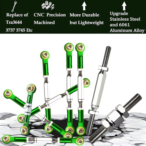Stainless Turnbuckles Links with Rod Ends for 1/10 Traxxas Rustler,Green | Adjustable Camber Links with Spacers & Wrench for Slash 4X4/2WD, Stampede 4X4, Hoss 4X4, Bandit/VXL RC Car Hops Up Parts - color: Green