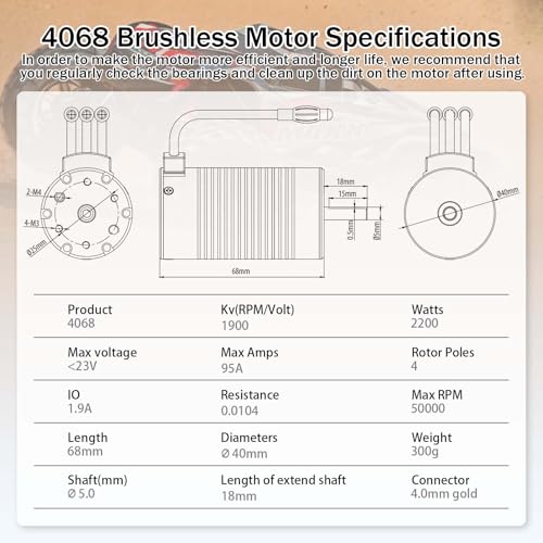 Surpass Hobby K4068 Brushless Motor1900kv 4-Pole Waterproof Design for 1/8 Truck Racing Car Buggy - style: 4068 Motor 1900kv