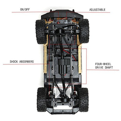RC Rock Crawler WPL C24 RTR 1/16 Pickup Trucks Blue with LED Lights 2.4Ghz 4x4 Off-Road RC Semi Trucks All Terrain Car, RC Crawler Remote Control Truck for Adults