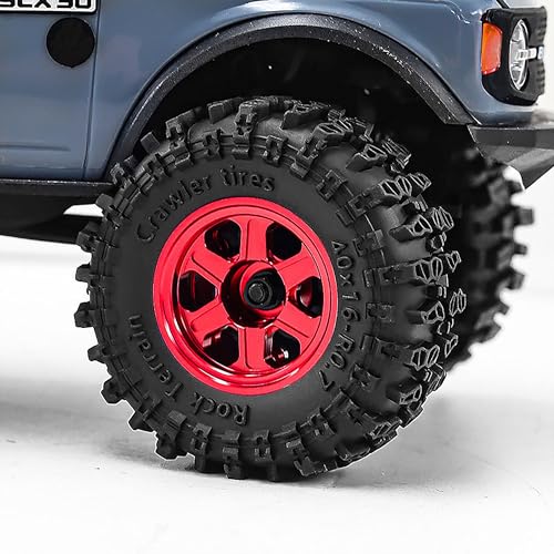 0.7" Aluminum Beadlock Wheel & Crawler Tire Set for 1/30 RC Crawler, CNC Rims, 40 x 16 mm Tires, Includes Screwdriver, Pre-Assembled 4 pcs, Red - color: Red, size: Rock-Trail-Clean-Out