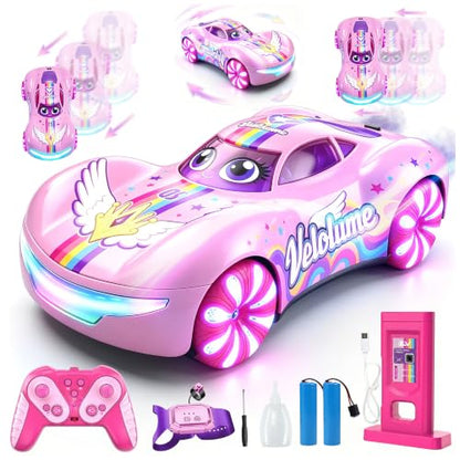 Gesture Sensing RC Stunt Car, 2.4GHz 4WD Remote Control Car for Girls 4-12 | 50 Min Play Dual Batteries, Mist Spray, LED Light Wheels & 360° Spin, Hobby Toy Birthday Gift for Kids Girls Ages 6 7 8, Pink - color: 2-pink