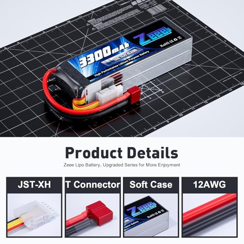Zeee 4S Lipo Battery 3300mAh 14.8V 100C Soft Pack RC Battery with T Plug for RC Airplane Helicopter RC Boat UAV Drone FPV RC Car Truck Boat(2 Pack)