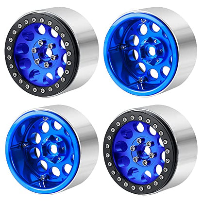 4PCS 2.2inch Beadlock Wheels 35mm RC 2.2 Aluminum Rims for AXIAL Wraith RR10 90048/90018 TRX4 1/10th RC Crawler Truck Car (Blue) - color: Blue
