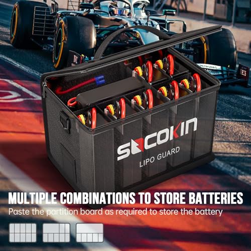 Lipo Battery Safe Bag Large Capacity Adjustable Lipo Bag Large Lipo Case Fireproof Explosionproof Bags for lipo batteries Storage(10.6 * 6.7 * 6.7 in)