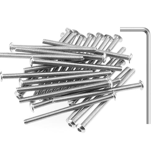 HELIFOUNER 50 Pieces M3 x 45mm, Thread Pitch 0.5mm, 304 Stainless Steel (18-8) Button Head Socket Cap Screws, Fully Threaded - size: M3 x 45mm