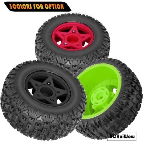 RC 12mm/14mm Hex Wheels & Tires for 1/10 RC Scale Truck,RC Truck Tires for 1/10 Slash 2WD 4×4 Senton Axia1 L0SI Red cat Rc 4wd,4PCS,Green - color: Green(4pack)