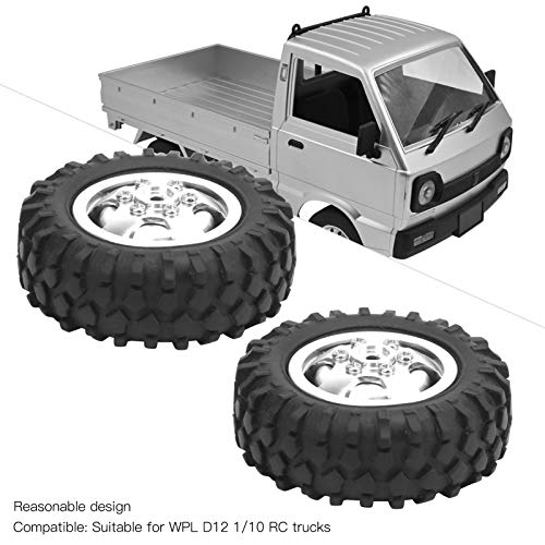 RC Wheels, 2Pcs Rubber Tire 55mm Dia Aluminium Alloy RC Tires 1/10 Scale Compatible for Off-Road Racing Trail Driving and Hobbyist Use