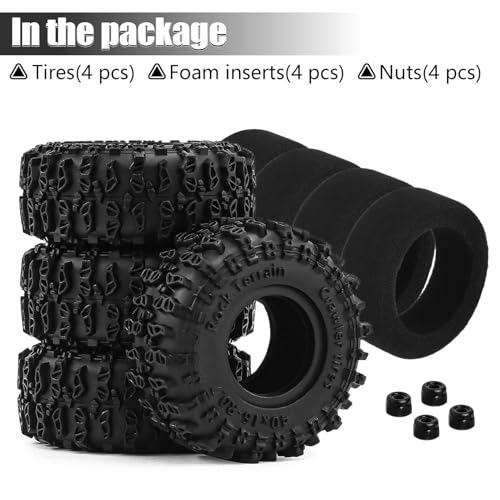 0.7" RC Crawler Cling on Tires, 40x16mm Aggressive Claw-Style Lug Tread Soft Rubber Tires with Foam Inserts for Axial SCX30 Upgrades RC Rock Crawler Car Ford Bronco K10 Ascent-32, 4PCS (Style A)