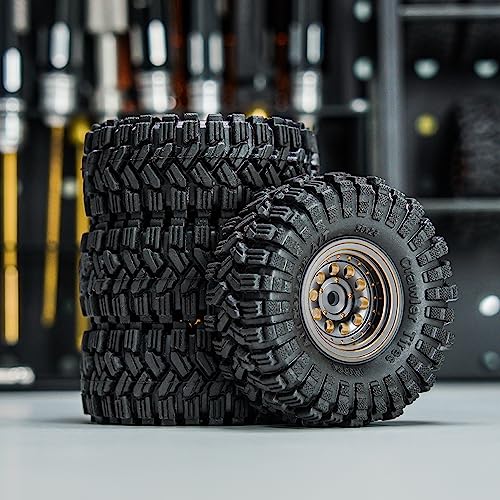 INJORA Brass 1.0 Beadlock Wheel Tires Set for 1/24 1/18 RC Crawler (Grey) - color: Grey