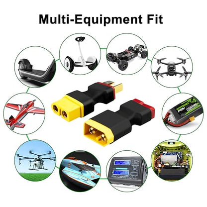 XT60 to T Plug Adapter, 4PCS (2 XT60 Female to T Male & 2 XT60 Male to T Female) High Conductivity Connector for FPV Drone, RC Car, LiPo Battery Charger, ESC