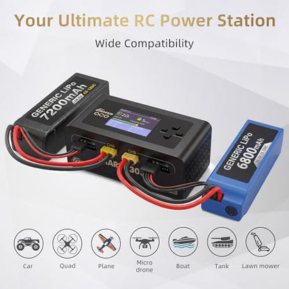 Gens ace iMars D300 Plus Dual Channel 1-6S Smart LiPo Battery Charger | 300W AC/700W (350W*2) 16A DC Balance Charger, Bluetooth App Setting for 1-6S Lipo/Li-ion/LiHV/Life/NiMH BatteryCharging Black