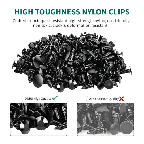 200PCS Nylon Bumper Shield Retainer & Double End Xmas Tree Retainers Clips Universal Auto Body Shield Retainer Fastener Clip Assortment- Bonus Fastener Remover - size: 200Pcs