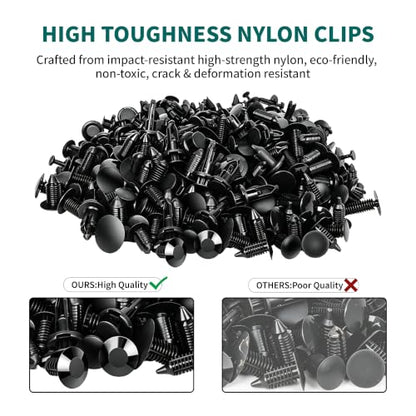 200PCS Nylon Bumper Shield Retainer & Double End Xmas Tree Retainers Clips Universal Auto Body Shield Retainer Fastener Clip Assortment- Bonus Fastener Remover - size: 200Pcs