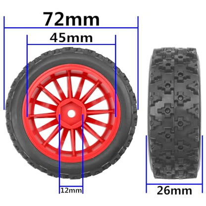 4Pack Vgoohobby OD2.83in 1/10 On Road Rubber Tires w/Nylon Wheel Rims 12mm Hex Compatible with HSP HPI Redcat Tamiya Traxxas 1/10 RC On Road Racing Touring Car (Red) - color: Red