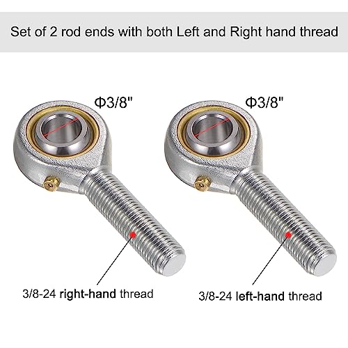 uxcell POSB6 3/8 Inch Male Rod End Bearing Set - 2pcs of 3/8-24 Left and Right Hand Thread Rod Ends with Jam Nut - size: 3/8
