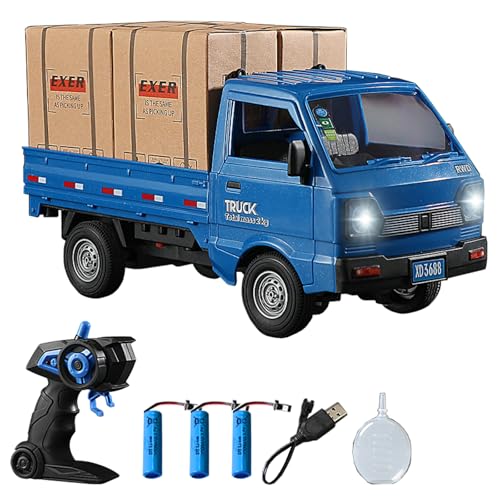 1:16 Scale RC Crawler Kei Truck, RC Transport Pickup Truck with Light Spray - 2.4Ghz Remote Control Car Toys for Teens & Adults - Rear Compartment Transport Goods - color: Blue, size: 3 battery