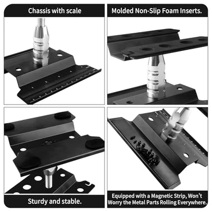 Aluminum Alloy RC Car Work Stand Repair Workstation with Screws Kit & 17mm Hex Wheel Wrench 360 Degree Rotation Lift/Lower for 1/8 1/10 1/12 Scale Cars Trucks Buggies (Black) - color: Black