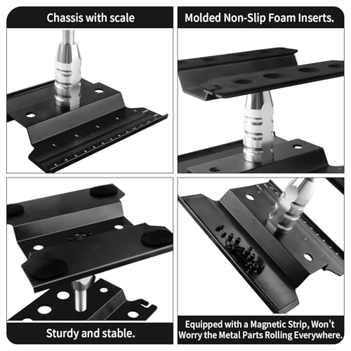 Aluminum Alloy RC Car Work Stand Repair Workstation with Screws Kit & 17mm Hex Wheel Wrench 360 Degree Rotation Lift/Lower for 1/8 1/10 1/12 Scale Cars Trucks Buggies (Black) - color: Black