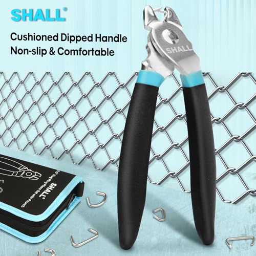 SHALL Bent Hog Ring Pliers Kit with 600pcs Galvanized Hog Rings (3/8’’, 1/2’’, 3/4’’) for Upholstery, Fence, Animal Pet Cages, Bungee Cords, Bagging, Protective Gloves, Storage Case & Bag Included - style: Bent Head