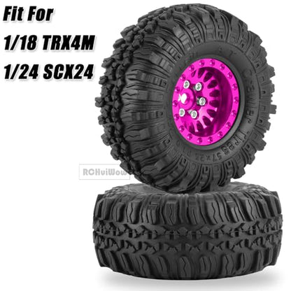 RC 1.0 Beadlock Wheels and Tires for 1/18 TRX4M,1/24 SCX24 RC Crawler,Alloy Aluminium RC Wheels 1.0 Beadlock Rims Soft Rubber Tires,4PCS,Pink - color: Pink(4pcs)