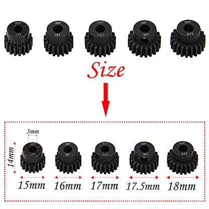 5Pack ShareGoo Steel 32P 5mm Pinion Gear Sets 17T 18T 19T 20T 21T fit 5mm Shaft Compatible with HPI Kyosho Losi Axial Traxxas Tamiya 1/8 1/10 RC Car Monster Truck Buggy