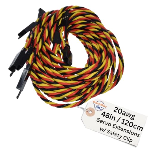 BackBayRC - 20awg Servo Extension Wire w/Safety Clip - 100 Strands for RC Vehicles, Drones, E-Bikes - 8 Lengths / 5 Wires per Pack (120CM / 48in) - style: 120CM / 48in