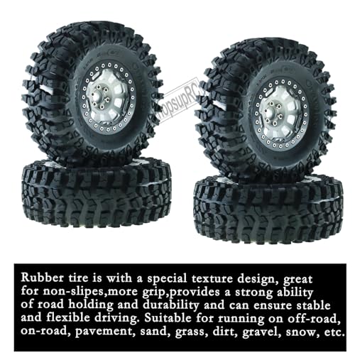 RC 2.2in Tires Tyres & Aluminium 2.2in Beadlock Wheel Rim for 1/10 SCX10 Capra AMG 6x6 TRX4 Gen8 Everest Gen 7 Pro RC Crawler (4PCS Silver) - color: Silver/2.2wheels-scx10