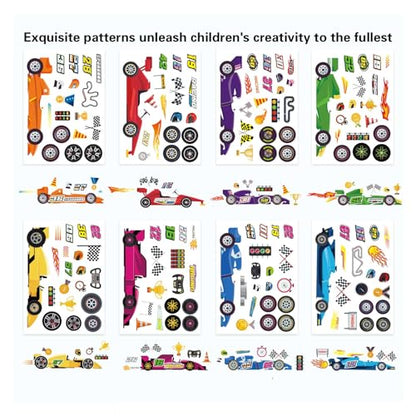 Car Stickers for Kids, DIY Race Car Sticker, Make Your Own Stickers | 24 Sheets, DIY Art Crafts Supplies, Race Party Favors, Birthday Party Decorations - style: Race Car