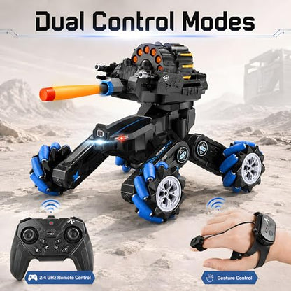 2-in-1 RC Tank Remote Controller Set, Replacement Handheld Controller and Gesture Sensing Watch Remote for Compatible Stunt Battle Tank Toy, RC Tank Spare Accessories - color: Black & Dual Remote Set