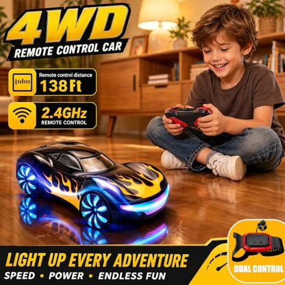 Gesture Sensing RC Stunt Car, 4WD Drifting Remote Control Car for Boys 4-12 | 2.4GHz 50 Min Play Dual Batteries, Mist Spray & LED, 360° Spinning, Birthday Gift for Kids Ages 4-12, Party Gifts, Black - color: 3-black
