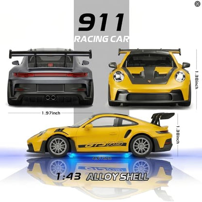 ARRIS 1/43 911 RC Drift Car 4WD with Gyro Full Proportional RTR | Alloy Body, 20KM/H Speed, Extra Drift Tires, Silent Bearings, LED Lighting - color: Blue-911