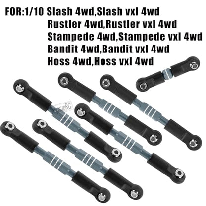 RC Upgrades Part Adjustable Turnbuckles Camber Links Toe Link for 1/10 Slash/Rustler/Stampede/Bandit VXL 4WD 4X4.Alloy Front&Rear Link Set,Titanium - color: Titanium(for 1/10)