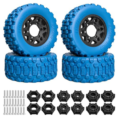 LRFHL 1/10 RC Short Course Truck Tires with 12mm 14mm 17mm Hex, 4PCS | Pre-Glued, RC Off-Road Short Truck Tires, for 1/8 1/10 Arrma Senton Traxxas Slash 2WD Axial Losi Redcat - color: Blue Tires+ Black Wheels