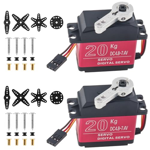 2 Pack 20KG RC Servo High Torque Servo Motors, Full Metal Gear Steering Servo with 25T Servo Horn for 1/8 1/10 RC Car Robot DIY, Control Angle 180°(20KG Control Angle 180°)