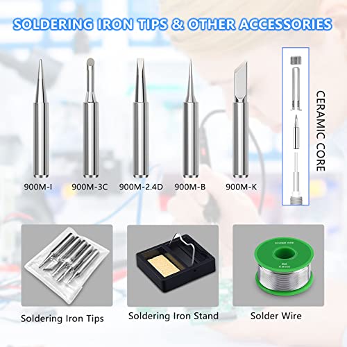 Soldering Iron Kit, 60W 110V Soldering Irons, Adjustable Temperature Soldering Welding Tool Kit with Extra 5pcs Tips, Stand, Sponge, Solder Wire - color: 60w 9-in-1