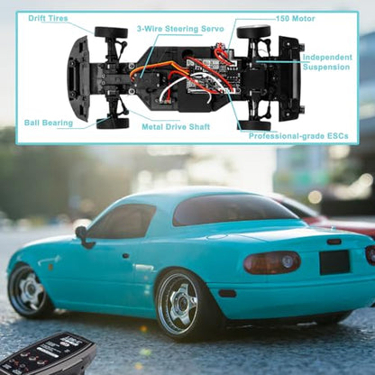 LD1804 1/18 RC Miata Drift Car with 2 Batteries (Blue) | LDRC Drift Car For Adults with ESP Gyro, Pop-up Lights, Blue - color: Miata Blue With 2 Batteries