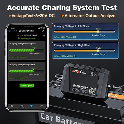 ANCEL BM300 12V Battery Monitor, Bluetooth 4.0 Automotive Voltmeter with Charging, Cranking System Test & Alarm - Compatible for Solar Power Systems, RVs, Motorcycles, Boats, Cars, and Trucks - color: Black