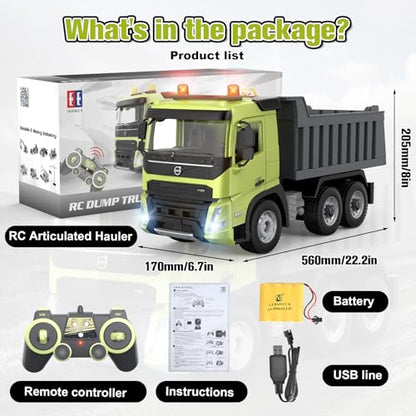 DOUBLE E Volvo FMX 1:20 RC Dump Truck - 2.4GHz Anti-Interference Remote Control Construction Toy with 360° Movement, Lift & Dump, LED Lights & Realistic Sounds for Adults - style: dump truck