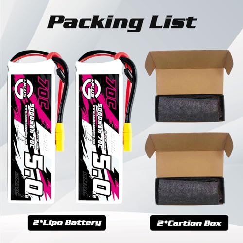 CNHL 5000mAh 6S Lipo Battery 22.2V 70C Soft Case with XT90 Plug for RC Car Airplane Truck Boat Racing Drone(2 Packs