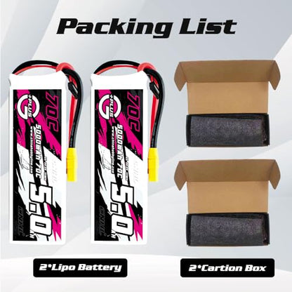 CNHL 5000mAh 6S Lipo Battery 22.2V 70C Soft Case with XT90 Plug for RC Car Airplane Truck Boat Racing Drone(2 Packs