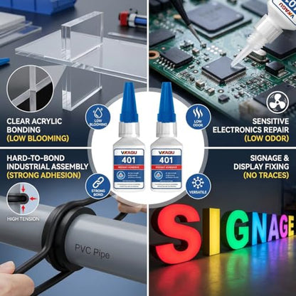 401 Super Glue Dries Instantly Instant Adhesive Bond Clear All-Purpose Universal for Plastic Wood Metal Rubber Leather 20g 4 Pack - size: 401, style: 4 Pack