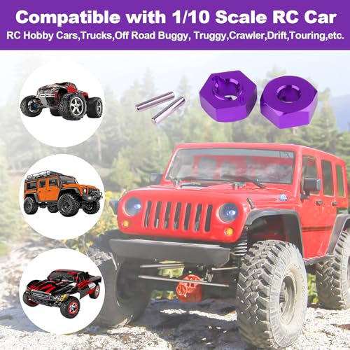 Hobbypark 12mm Aluminum Wheel Hex Drive Hub Adapters (4P) & M4 Locknuts (4P) for Redcat Racing ExceedRC HSP Himoto RC Hobby Car Accessories Purple