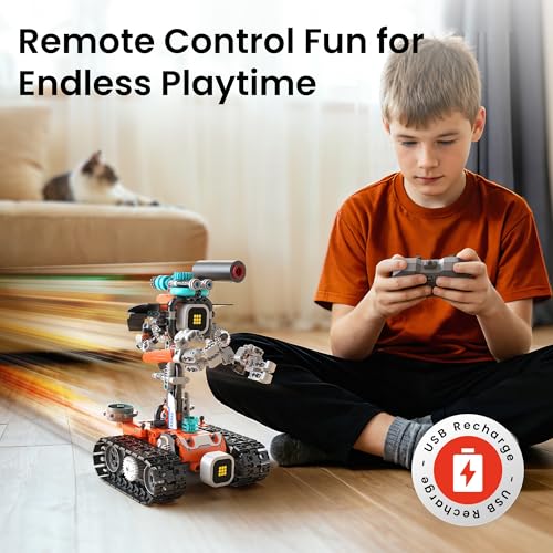Sillbird Robot Building Kit with Remote Control STEM Gift for Boy Ages 8-14 | Coding Toys for Kids & Teens, Learn Through Robotics Play, Buildable 5in1 Models, App-Controlled, Rechargeable, 596 Pieces - color: Orange